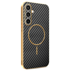 Phonesta Luxury Carbon Fiber Zadný kryt puzdro s MagSafe pre Samsung Galaxy S25 FE - Čierna
