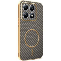 Phonesta Luxury Carbon Fiber Zadný kryt puzdro s MagSafe pre Xiaomi 14T Pro - Hnedá