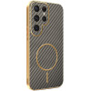Phonesta Luxury Carbon Fiber Zadný kryt puzdro s MagSafe pre Samsung Galaxy S25 Ultra - Hnedá