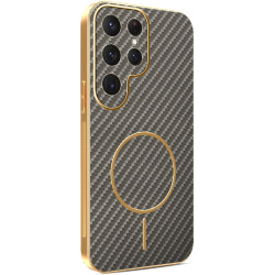 Phonesta Luxury Carbon Fiber Zadný kryt puzdro s MagSafe pre Samsung Galaxy S25 Ultra - Hnedá