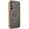 Phonesta Luxury Carbon Fiber Zadný kryt puzdro s MagSafe pre Samsung Galaxy S25/S24 - Hnedá