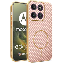 Phonesta Luxury Carbon Fiber Zadný kryt puzdro s MagSafe pre Motorola Edge 70 - Ružová