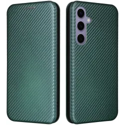 Phonesta Carbon Fiber Skin Book Peňaženkové puzdro pre Samsung Galaxy S25 Plus - Tmavozelené