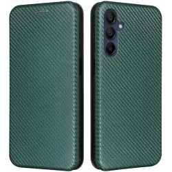 Phonesta Carbon Fiber Skin Book Peňaženkové puzdro pre Samsung Galaxy A16 - Tmavozelené