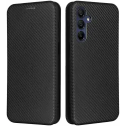 Phonesta Carbon Fiber Skin Book Peňaženkové puzdro pre Samsung Galaxy A16 - Čierne