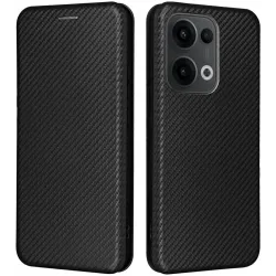 Phonesta Carbon Fiber Skin Book Peňaženkové puzdro pre Oppo Reno13 - Čierne