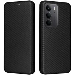 Phonesta Carbon Fiber Skin Book Peňaženkové puzdro pre Realme 14x / C75 - Čierne