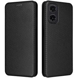 Phonesta Carbon Fiber Skin Book Peňaženkové puzdro pre Motorola Moto G35 - Čierne