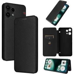 Phonesta Carbon Fiber Skin Book Peňaženkové puzdro pre Nothing Phone (3a) Lite - Čierne