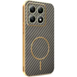 Phonesta Luxury Carbon Fiber Zadný kryt puzdro s MagSafe pre Xiaomi 14T - Hnedé