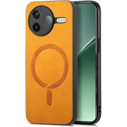 Phonesta Retro Vegan Leather MagSafe Zadný kryt puzdro pre Xiaomi Poco F7 Pro - Oranžové