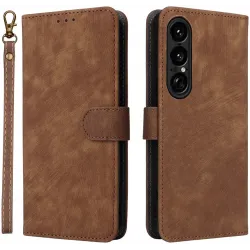 Phonesta Vintage Skin Book Peňaženkové puzdro pre Sony Xperia 1 VII - Hnedé